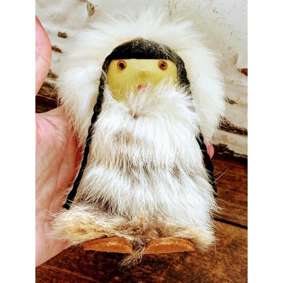 Vintage Rabbit Fur Eskimo Doll Leather glass eyes - Picture 4 of 9